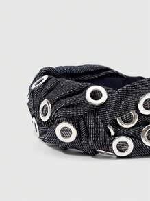 ROMWE Grunge Punk 1pc Punk Style Hollow Round Hair Hoop, Black Solid Color Y2K Sporty Headband, & Unique Hair Accessory - Multicolor - View 4