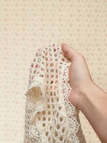 SHEIN ICON Kobiety Western Boho Słodkie Białe Wakacje Kraj Wyjście Seksowna Przezroczysta Jednolity Kolor Kontrast Koronka Bez Rękawów Otwarta Przednia Bluzka - Morela - Zobacz 8