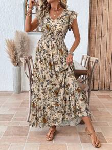 SHEIN LUNE Váy dài họa tiết Paisley cỡ lớn cho kỳ nghỉ thường ngày theo phong cách Boho mùa hè theo phong cách Boho cổ điển - Màu be - Xem 1