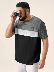 Manfinity VCAY Plus Size  Letter Embroidery Contrast Color Round Neck Short Sleeve T-Shirt