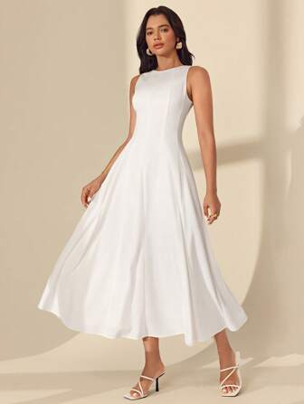 Almamuse Vestido Elegante Sem Mangas Texturizado Feminino