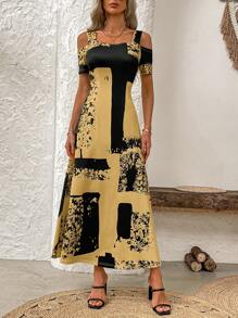 SHEIN LUNE 女式拼色连衣裙，适合夏季长款女装