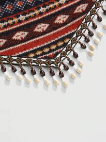 ROMWE Hippie Plus Size Women's Vintage Hippie Western Style Cowgirl Music Festival Transparent Beaded Fringe Hem Geometric Print Bohemian Cropped Tube Top Summer