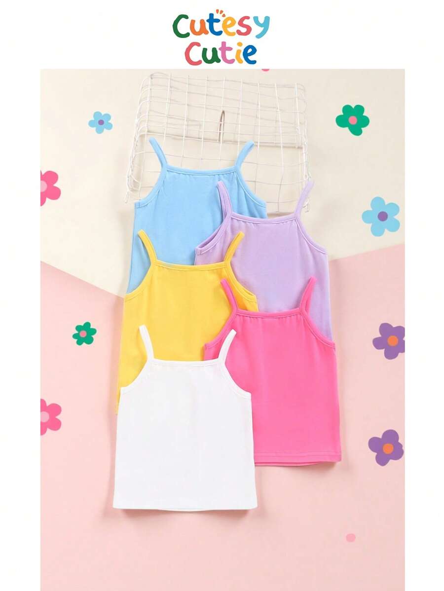 SHEIN 年輕女孩針織純色無袖休閒背心上衣5件/套