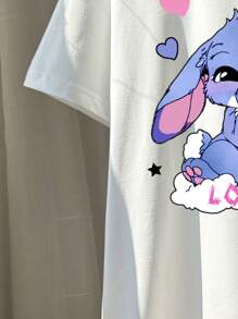 Tween Girl Lovely Bunny Print Short Sleeve White T-Shirt & Black Knit Skinny Bellbottom Pants 2pcs Cute Set Bunny Print Outfit Summer Outfit Girls - White - View 3