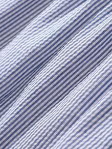 2pcs Girls Striped Lapel Long Sleeve Cardigan Shirt And Straight Leg Pants Set, Casual School Uniform Back To School Outfit - Blue - View 4