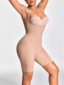 SHAPORA Women's Solid Color Spaghetti Strap Bodysuit With Open Back, Sleeveless, Form-Fitting, Summer - Mocha Brown - View 6