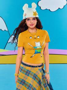 Adventure Time X ROMWE 女式 Y2K 可爱有趣新奇卡通图案 T 恤 - 黃色 - 查看 7