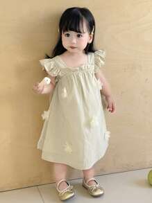 DAZY Đầm dự tiệc sinh nhật dài ngang gối cổ vuông, viền bèo nhún, chất liệu lưới, thích hợp cho bé gái. - Màu xanh Bạc hà - Xem 6