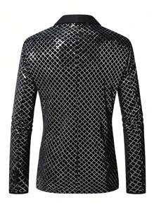 Manfinity AFTRDRK Men's Shawl Collar Plaid Single-Breasted Blazer, Suitable For Ball - Black - View 2