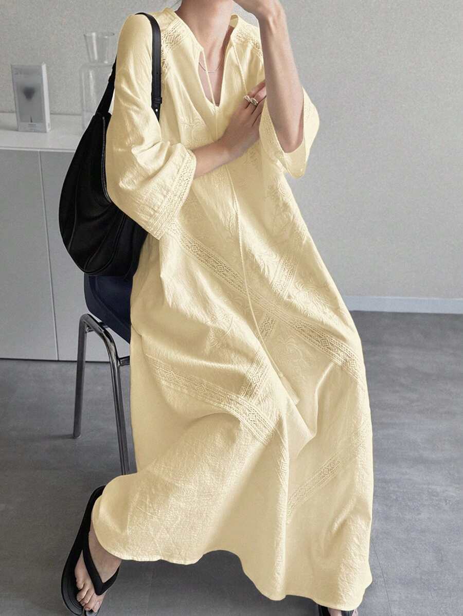 FRIFUL Váy dài chữ A thêu hoa thêu ren cho nữ, Váy nghỉ lễ thường ngày, Váy dự lễ tốt nghiệp lễ hội âm nhạc Váy vàng nhạt Váy vàng nhạt Váy Hàn Quốc cho nữ Váy kín đáo theo phong cách Nhật Bản, Váy mùa thu Váy thêu Váy dài tay - Vàng nhạt - Xem 1