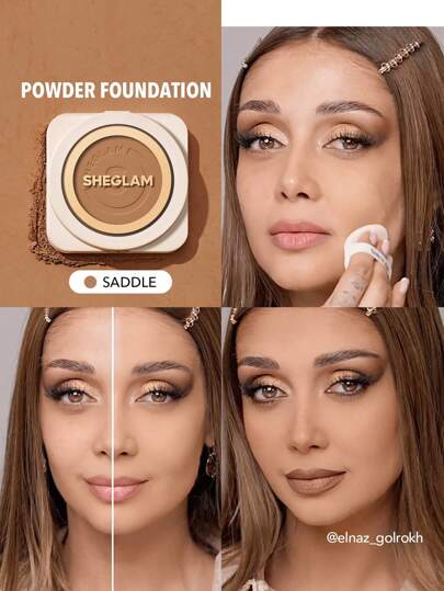 SHEGLAM بودرة أساس Skin-Focus High Coverage Powder Foundation-Saddle 36 Shades Oil-Control Pore-Less Flawless Full Coverage Lightweight Compact Powder Soft Matte Smoother-Looking Setting Powder Face Makeup تخفيضات هدية عيد الميلاد كريم الأساس علامة تجارية جمال مكياج مستحضرات تجميل للنساء الفتيات مثالي لفصل الخريف الشتاء مثالي ل- Y2K أزياء أنيقة هدية حفلة جاهز أفضل لون