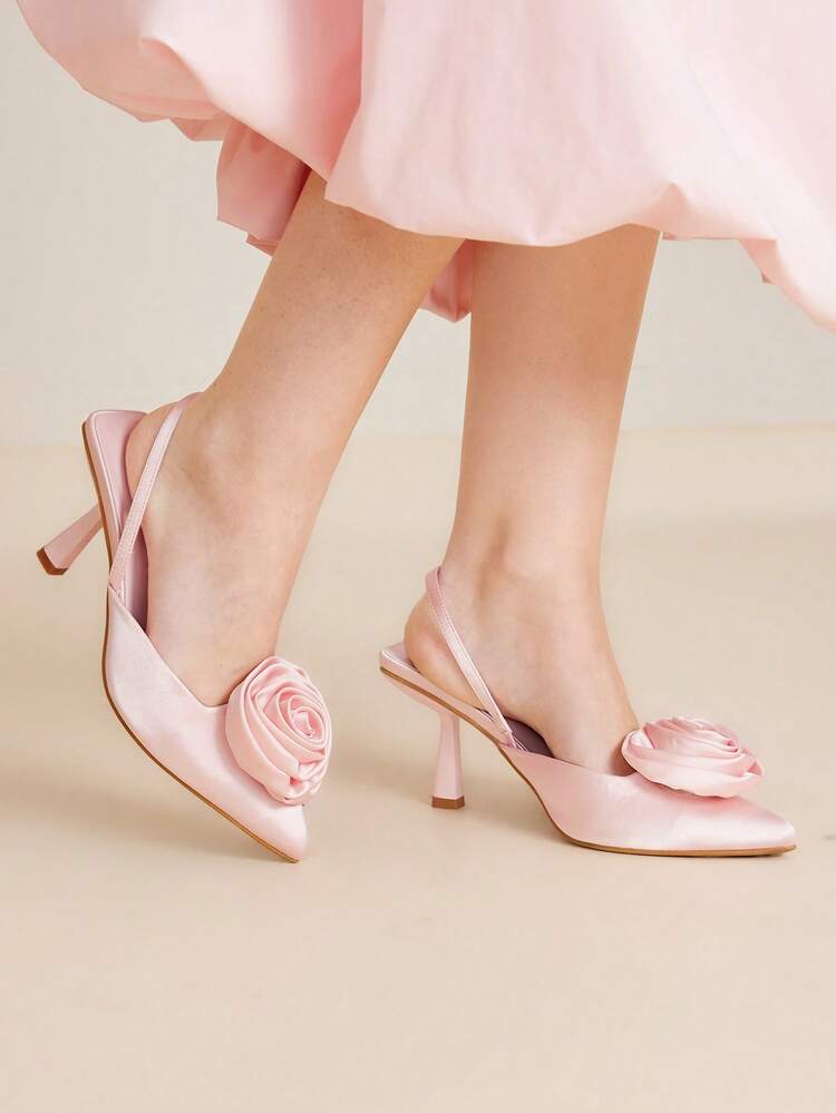 POINTED TOE ROSE FLOWER DETAIL STILETTO HEEL LADIES HIGH HEELS SPRING SHOES