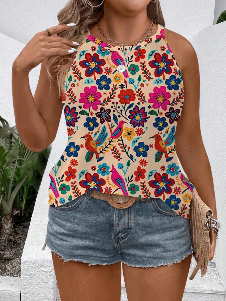 SHEIN VCAY 女式花卉印花无袖吊带背心和背心