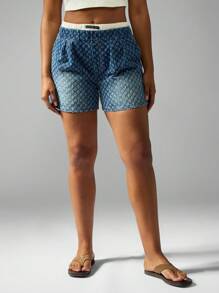 MISSGUIDED Quần short denim họa tiết rách cạp cao co giãn mùa hè lễ hội thường ngày cắt ngắn đi biển đi bộ - Màu xanh lam - Xem 5