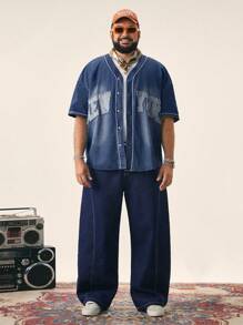 EASEVO Quần Jeans Denim Dệt Rộng Màu Xanh Đậm Dài Cho Nam Size Lớn - Rửa tối - Xem 6