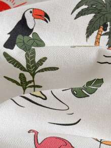 Cozy Pixies Baby Boy 2Pcs Set: Floral Print Polo Collar Short Sleeve Cardigan And Elastic Waist Shorts - Green - View 6