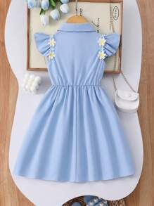 Robe d'été à col fleur 3D et manches courtes, mignonne pour jeune fille