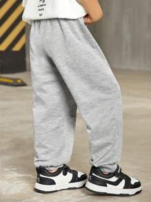 Set de 2 pantalones largos informales de unicolor de cintura elástica para niños pequeños
