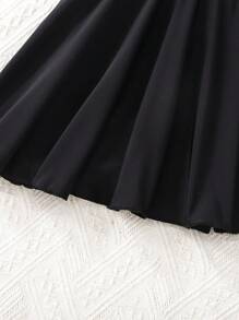 SHEIN Leap Crew 青少年女童黑色撞色白色腰部镂空夏季休闲度假沙滩针织短袖开衫拉链连体泳衣