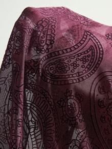 Bohemela Áo thun nữ cổ tròn tay dài in họa tiết Paisley cỡ lớn thời trang ôm sát - Màu tím - Xem 8