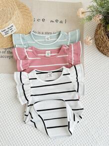 LMoss Kids Baby Girl 3pcs/Set Knit Striped Round Neck Fitted Top Set - Multicolor - View 4