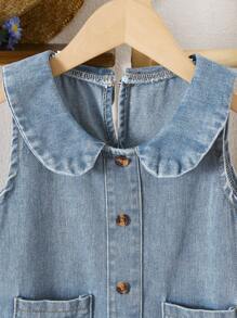 SHEIN Playful Pals 女童纯棉荷叶边牛仔连衣裙 - 淺色水洗藍 - 查看 7