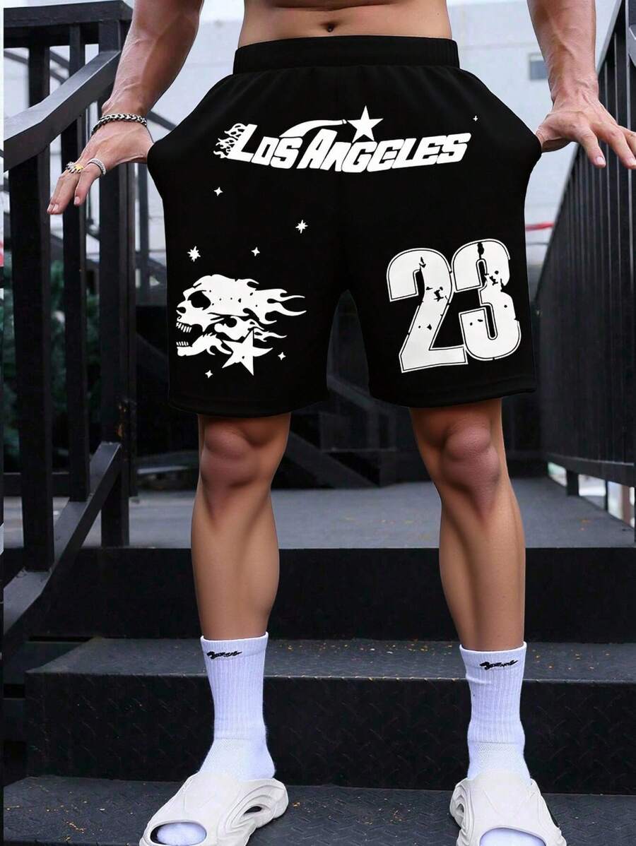 Pantalones cortos con estampado sencillo para niños preadolescentes - Negro - Ver 1