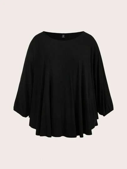 SHEIN BASICS Casual Solid Color Batwing Loose Fit Plus Size T-Shirt