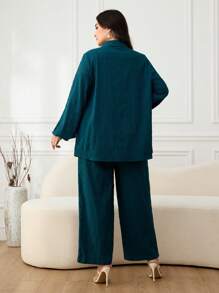 Al Najma 大码女式纯色长袖单排扣衬衫和裤子阿拉伯套装