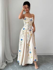 Elenzga Floral Print Patchwork Sleeveless Dress Floral Formal Dress Long Dress Summer Garden Party Formal Dress Sundress Long Fashionable Dresses