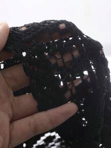 FRIFUL Áo ren nửa miếng in chữ rộng rãi cho nữ - màu đen - Xem 2