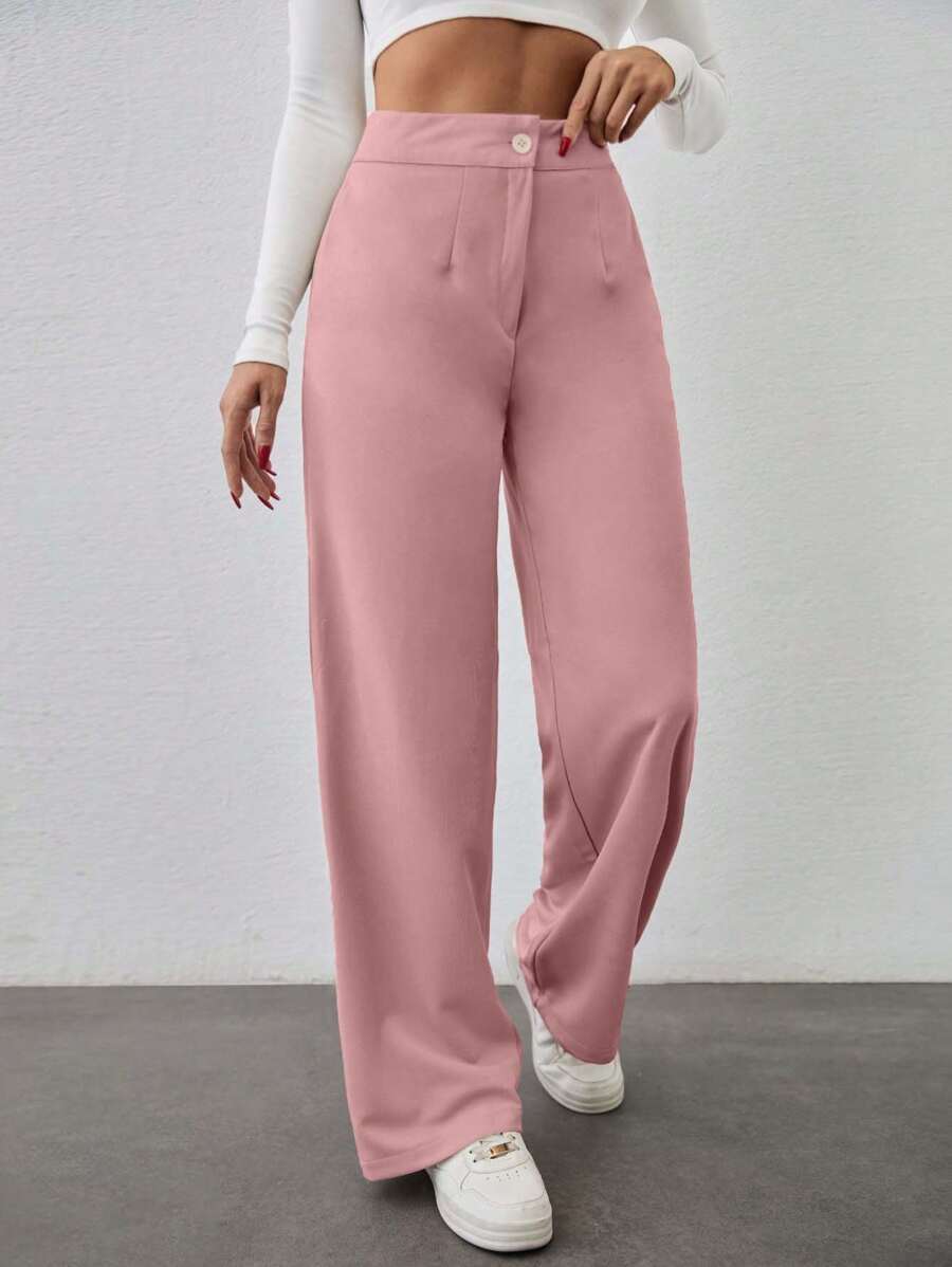 SHEIN Cottnline Black Straight Suit Pant - Pink - View 1