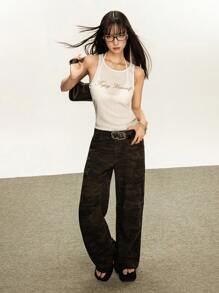 Rina Fox 美国复古女士透明无袖背心，宽松夏季分层背心 - 杏色 - 查看 6