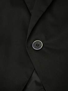 Manfinity Homme Men's Solid Color Single-Breasted Asymmetric Hem Split Long Sleeve Blazer, Tuxedo Suit Black Prom Blazer, Old Money - Black - View 6