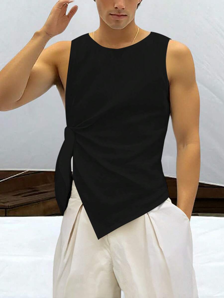 Manfinity Dauomo 男士纯色休闲无袖背心 - 黑色 - 查看 1