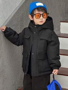 DAZY 男童宽松长款羽绒服，韩版休闲风，冬季 - 黑色 - 查看 6