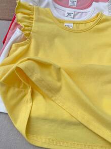 SHEIN Leap Crew 8pcs/Set Baby Girl Cute Short Cap Sleeve Solid Knit Tops, Summer - Multicolor - View 6