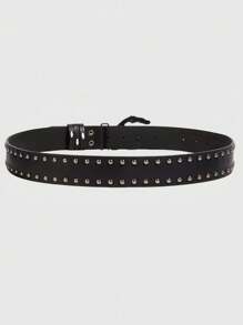 ROMWE Goth Punk Rivets Skull Belt, Street Fashion Unique Style, Unisex Waistband - Black - View 3