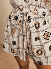 Freevana 大码女式休闲连衣裙，白色底色配咖啡色印花 - 彩色 - 查看 6