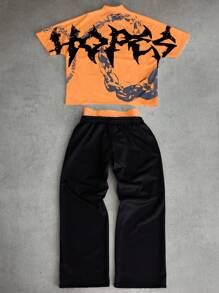 PAVTROS 男士街头时尚品牌破洞T恤和裤子两件套 - 彩色 - 查看 2