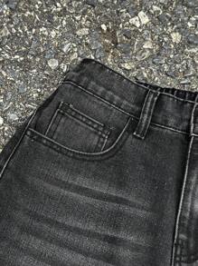 SHEIN Pantalones cortos vaqueros negros anchos de estilo suelto para adolescentes, estilo casual "Old Money", para uso diario, otoño, invierno y vuelta al colegio