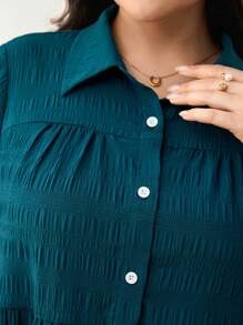 Al Najma 大码女式纯色长袖单排扣衬衫和裤子阿拉伯套装