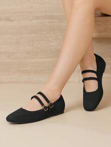 MOTF GIÀY BẾP DA PU MŨI VUÔNG ĐEN CÓ KÉP KHÓA - màu đen - Xem 2