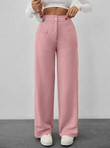 SHEIN Cottnline Black Straight Suit Pant - Pink - View 4