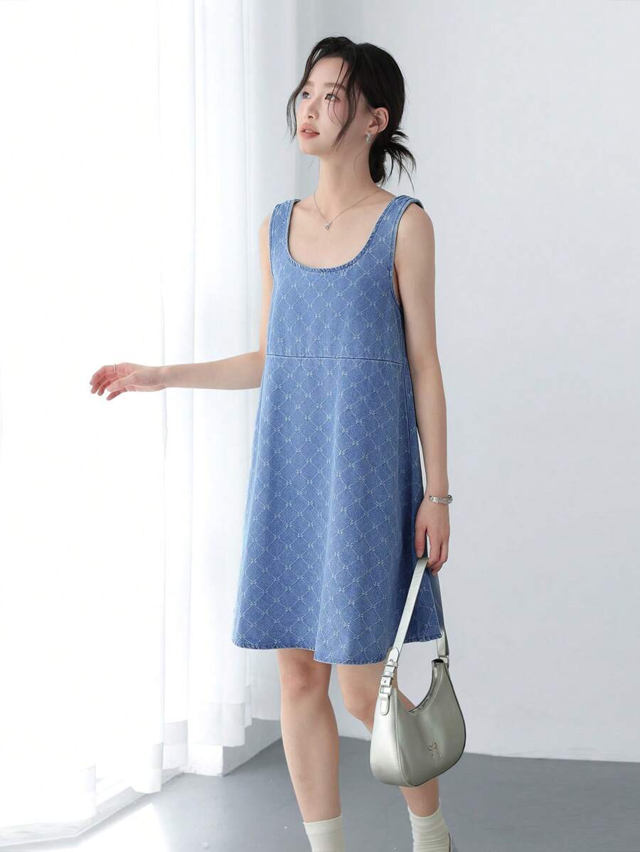 K-Vae Women's Casual Loose Denim Mini Dress, Sleeveless, Blue