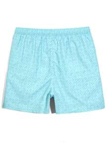 Zalmeno 男士夏季休闲全印花抽绳腰沙滩短裤 - 綠色 - 查看 3