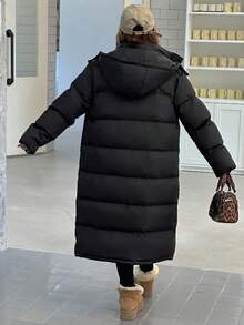 DAZY Hooded Loose Fit Mid-Length Padded Coat For Teen Girl Solid Color, Winter - Black - View 6