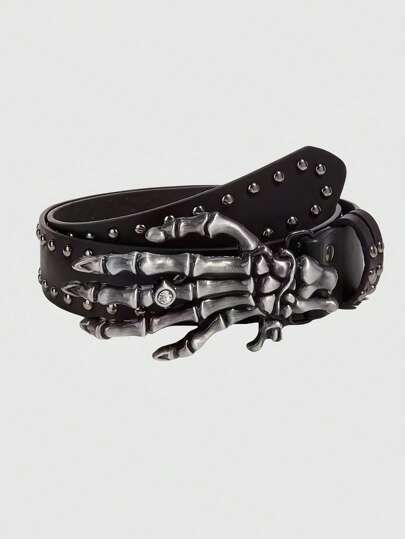 Goth Punk Rivets Skull Belt, Street Fashion Unique Style, Unisex Waistband