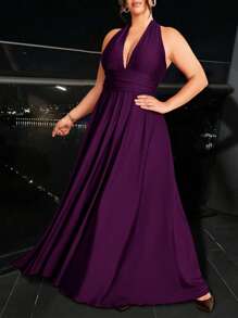 DreamSkyne Plus Size Enkel Avslappnad Vardagsklänning Maxi Dam Outfit - Violet - Visa 2